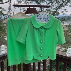 Vibrant Green Button-Up Skirt Set